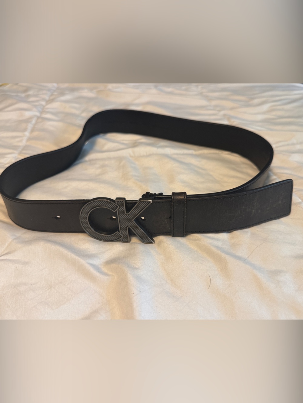 Calvin Klein Black Leather Belt with CK Matte Black Buckle